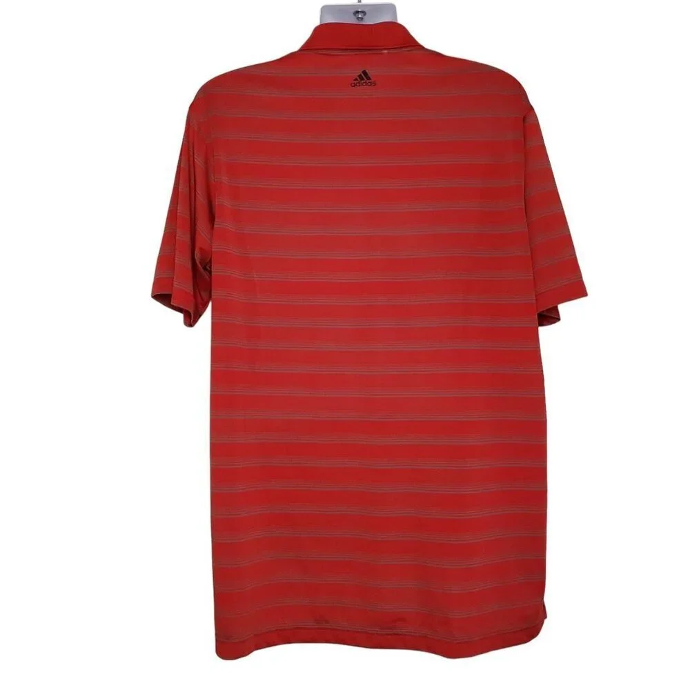 Adidas Golf Polo Shirt Climalite Short Sleeve Red Gray Stripes‎ Mens Size Large